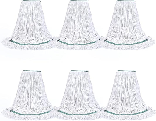 Matthew Cleaning Synthetic Rayon Mop Head Replacement, Chemical Resistant 4-Ply Looped End Commercial Mops for Floor Cleaning and Finishing, 16 oz Medium, 6 Pack