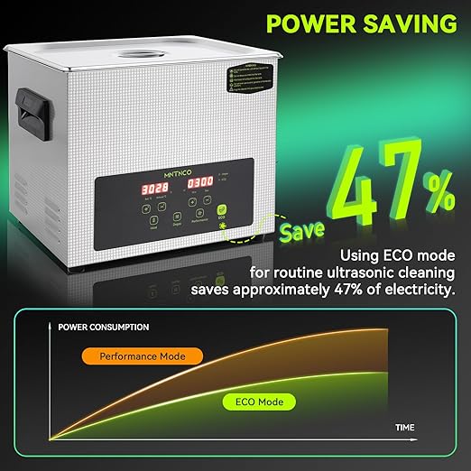 Commercial Ultrasonic Cleaner, ECO Mode, Heating, Degas Mode, ECO Energy-Saving Ultrasonic Cleaning Machine Excellent for Labs,Carburetor,Jewelry,Dentures,Automotive & Industrial Parts. (10L)