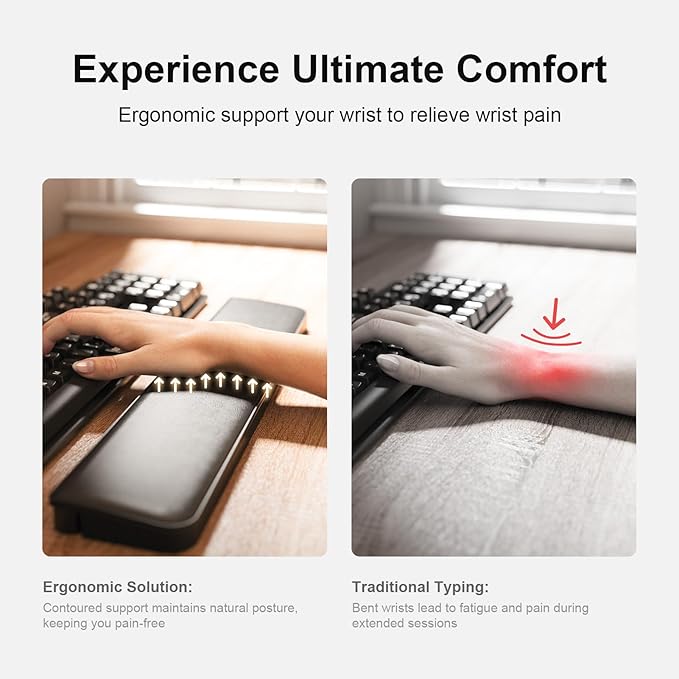 Keyboard Wrist Rest with Cleaning Kit, Ergonomic Design Wrist Rest for Computer Keyboard, Laptops, Tablets, Wrist Support for Typing, Gaming, Black