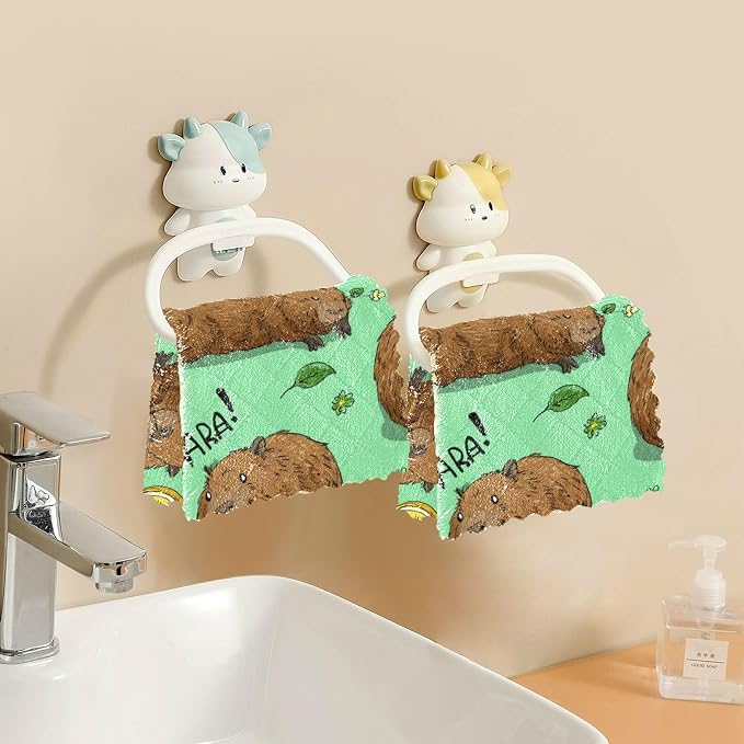 Mint Green Capybara and Lemon Kitchen Towels Dish Cloths Set of 6 Microfiber Cleaning Cloths for Cars Super Absorbent Machine