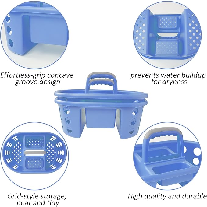 SIMPLYKLEEN Large Shower Caddy Portable 2PC - Made in USA Plastic Jumbo Size Dorm Storage Candy Tote with Handle Shower Organizer for Bathroom, Pantry, Kitchen, College Dorm, Periwinkle