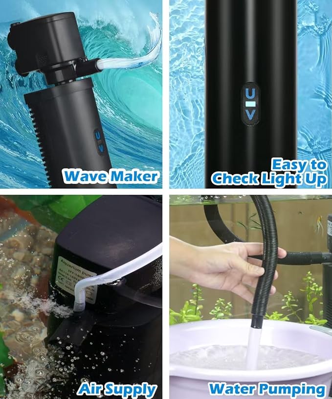 COOSPIDER 200GPH Aquarium Filter with 5W U-V Light for 30-100 Gallon | Fish Tank Filter for Green Control, Internal 11W Pump for Turtle Tank, Small Pond, Pool Filter, Cold Plunge Ice Bath Hot Tub