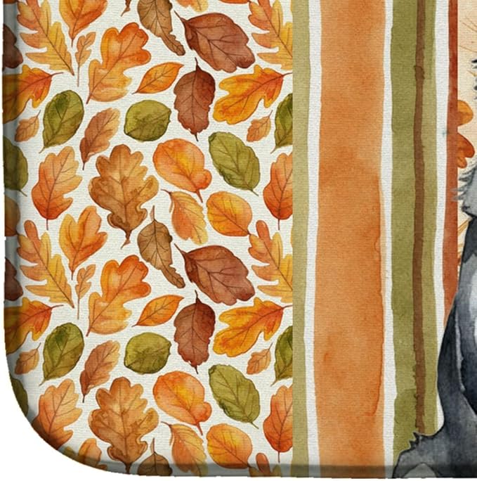 Caroline's Treasures Norwegian Elkhound Heirloom Fall Dish Drying Mat Absorbent Dish Drying Mat Pad for Kitchen Counter Dish Drainer Mat for Countertop, 14 x 21", Multicolor