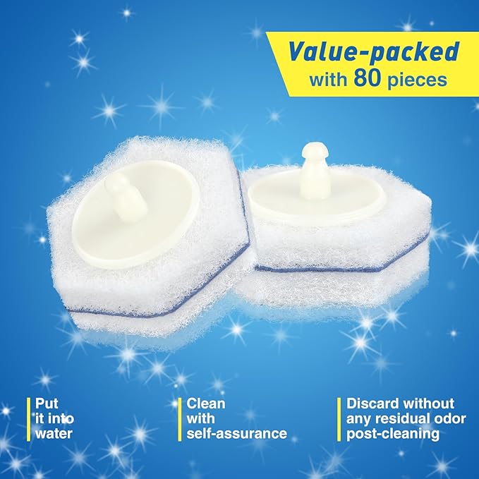 80-pcs Toilet Brush Wand Refills, Compatible with Clorox and Most Toilet Brushes, Disposable Wand Heads (Package May Vary)