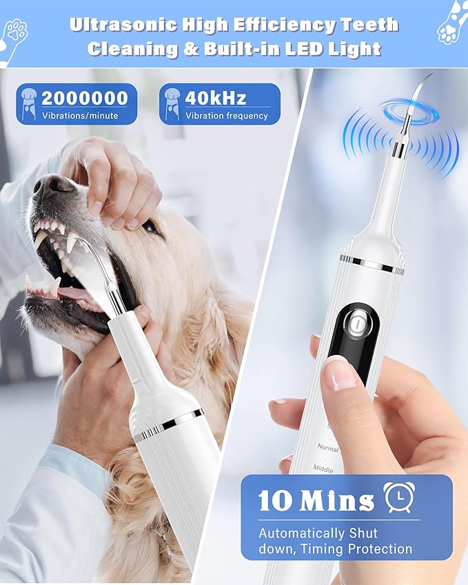 NATURE NERDS Plaque Remover for Teeth, Pet Tooth Brushing Kit, Dental Tools to Remove Plaque and Tartar, Safe for Dog and Cat, with LED Light, White