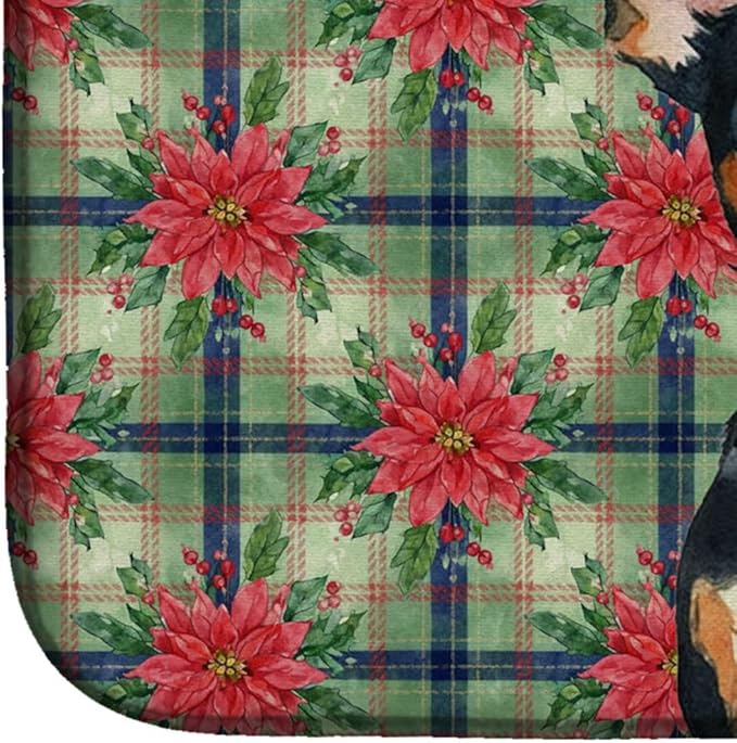Caroline's Treasures Black and Tan Russian Toy Christmas PoinsettIas Dish Drying Mat Absorbent Dish Drying Mat Pad for Kitchen Counter Dish Drainer Mat for Countertop, 14 x 21", Multicolor