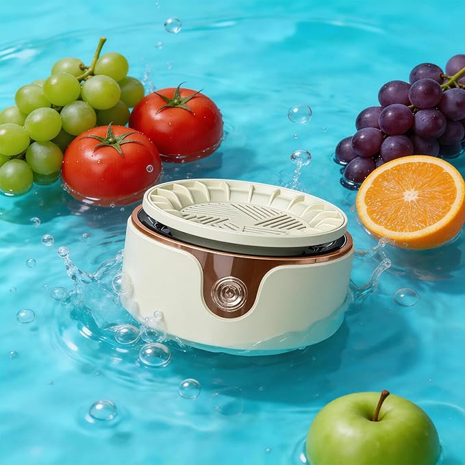 Fruit and Vegetable Washing Machine,Waterproof Fruit and Vegetable Cleaner, Latest Titanium Electrolysis Purification Wireless Charging Suitable for Washing Fresh Produce (Khaki)