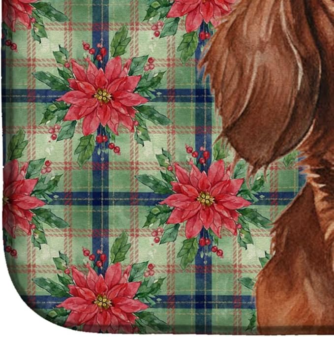 Caroline's Treasures Longhaired Red Dachshund Christmas PoinsettIas Dish Drying Mat Absorbent Dish Drying Mat Pad for Kitchen Counter Dish Drainer Mat for Countertop, 14 x 21", Multicolor