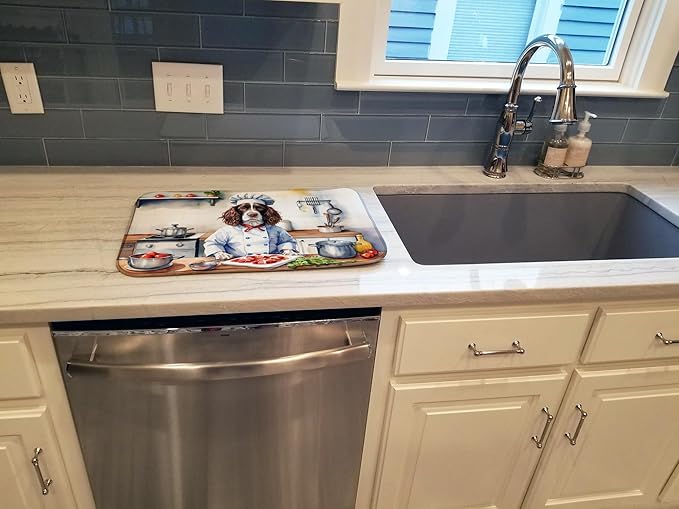 Caroline's Treasures DAC6247DDM English Springer Spaniel The Chef Dish Drying Mat Absorbent Dish Drying Mat Pad for Kitchen Counter Dish Drainer Mat for Countertop, 14 x 21", Multicolor