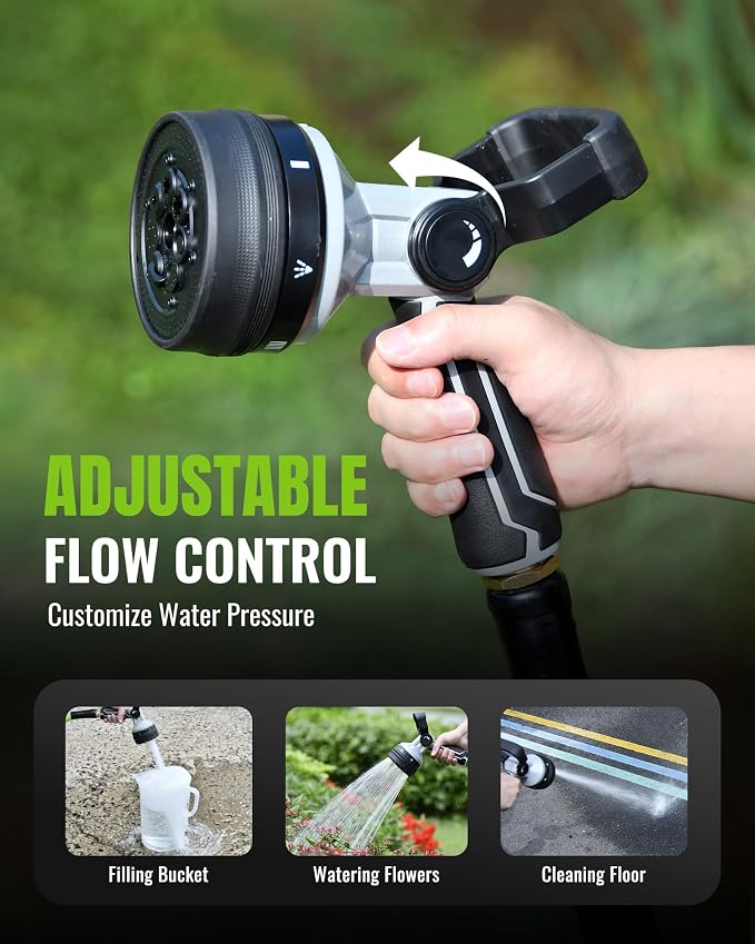 RAINPOINT Garden Hose Nozzle and Quick Connector Set, 7 Spray Patterns Heavy Duty Metal Hose Nozzle with Adjustable Flow Control, 3/4 Inch Solid Brass Quick Connectors for Easy Switching