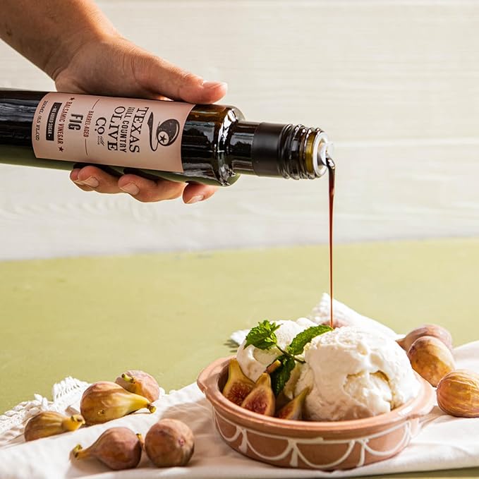 Fig Balsamic Vinegar - Gourmet Barrel Aged Infused Balsamic Vinegar - Great for Dressing Dipping Glazing - No Artificial Flavors or Added Sugar - Made in Texas (16.9 oz)