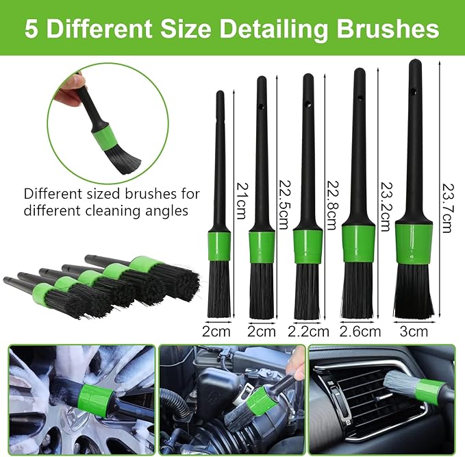 Car Wash Brush Kit - 20-in-1 Car Cleaning Tools with Long Handle, Replacement Brush Heads, Storage Bag for Truck, RV, SUV & Car Detailing