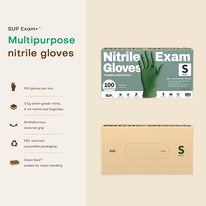 SUP Nitrile Exam Gloves, Powder-Free Latex-Free Food Non-Sterile Safe Cooking Cleaning Disposable Medical Glove, Green 1000Ct