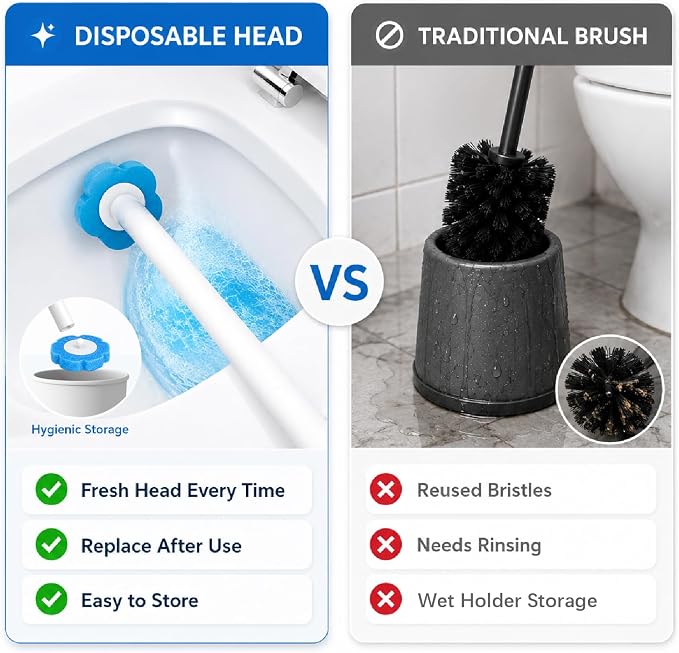 Disposable Toilet Brush with 42 Refills, Toilet Bowl Cleaner Brush with Holder, Wall Mounted Toilet Wand Kit, Random Color Refill Heads in Blue, Yellow or Purple