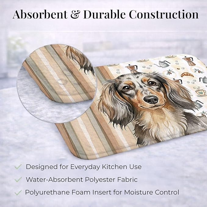 Caroline's Treasures Longhaired Dapple Dachshund Coffee Bar Dish Drying Mat Absorbent Dish Drying Mat Pad for Kitchen Counter Dish Drainer Mat for Countertop, 14 x 21", Multicolor