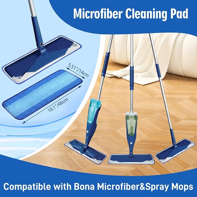 12 Pack Microfiber Cleaning Pads Compatible with Bona Mops, Safe for Hardwood and Hard-Surface Floors, Washable, Reusable