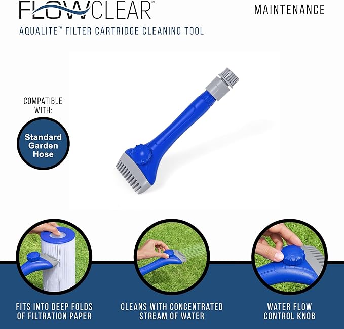 Bestway Flowclear Aqualite Pool Filter Cartridge Cleaning Tool Hose Attachment with Removable Comb Style Head and Water Flow Control Knob