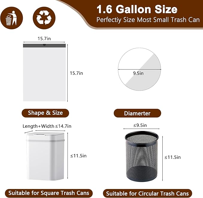 360 Count 1.6 Gallon Mini Drawstring Trash Bags, 1.2 Mil Thick Small Garbage Bags by WOWSOLID, Fit Liners 4.5-8 Liter, 1.2-2 Gal, Trash Can Bin for Bathroom, Kitchen, Bedroom, Office