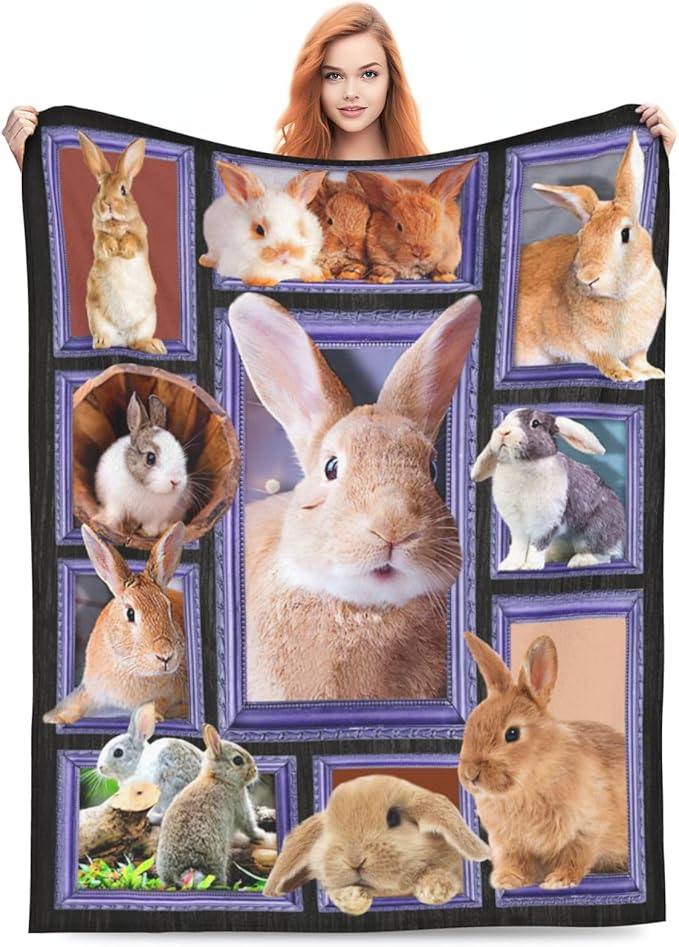 Easter Rabbit Blanket Bunny Decor Throw Blanket Super Warm Soft Plush Lightweight Fleece Flannel Animals Blanket Rabbit Gifts for Women Girls Boys Men Kids for All Season Couch Bedding 60"X80"