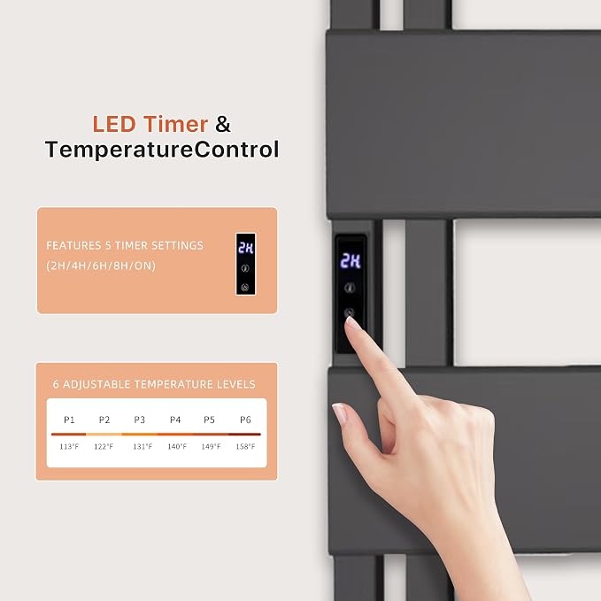 Electric Towel Warmer with Smart LED Timer, Modern [2/3/4] Bar Large Panel Heated Towel Rack, Wall-Mounted Plug-in/Hardwired 2-in-1, Rapid Warmth for Bathrooms, [Matte Black/Alpine White]