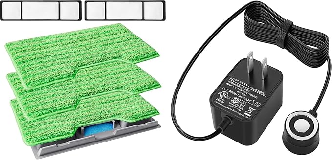 KEEPOW Reusable Mop Pads Refills, Mop Replacement Pads & Charger Compatible with Shark Vac Mop VM252 VM200 VC205 VM250 /QM250 VM190 VM200P12, Hardwood Floor Mop Pad with Upgraded Dirt Chamber