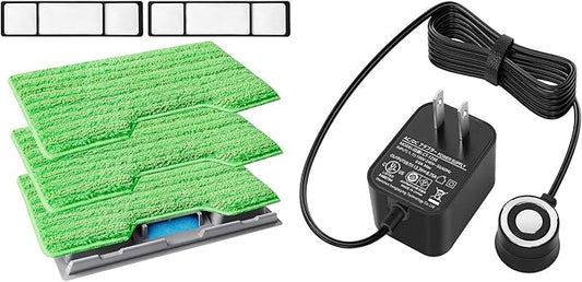 KEEPOW Reusable Mop Pads Refills, Mop Replacement Pads & Charger Compatible with Shark Vac Mop VM252 VM200 VC205 VM250 /QM250 VM190 VM200P12, Hardwood Floor Mop Pad with Upgraded Dirt Chamber