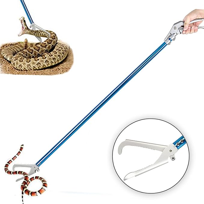 Snake Tong Catcher–Professional Reptile Rescue Grabber Aluminum Alloy with Wide Jaw Locking Mechanism and Comfort Grip for Safe Rattlesnake Control and Removal Tool (39inch Snake Tong)