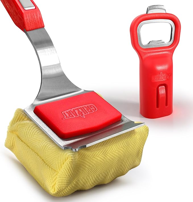 Bristle-Free Grill Brush with Water Soak Basin & Built-in Bottle Opener