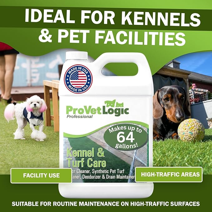 ProVetLogic Kennel & Turf Care- Floor Cleaner, Synthetic Pet Turf Cleaner, Deodorizer & Drain Maintainer- Gallon (Concentrated)