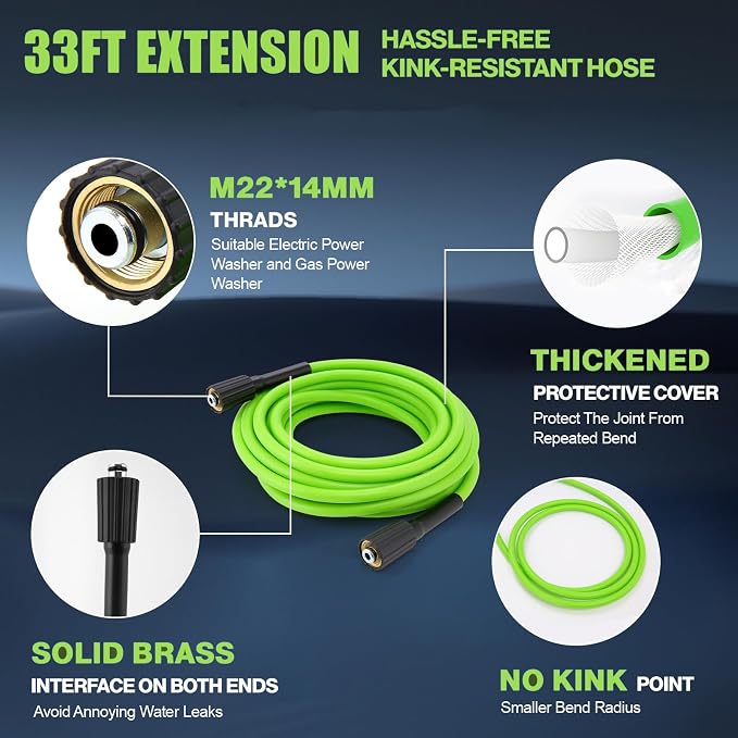 Electric Pressure Washer 5000PSI Max 4.0GPM with 33FT Flexible Extension Hose, 4 Nozzles, Foam Cannon, Power Washer Powered for Cars, Patios, Driveways, Deep Green