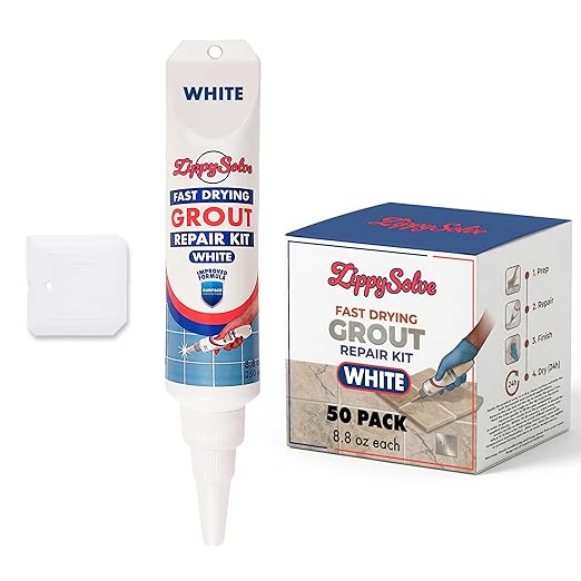 ZippySolve Tile Grout, Repair Kit, Restore & Renew Tile Joints Line, Fast Drying Tile Grout Paint Squeeze Tube for Bathroom Shower Kitchen Floor, Waterproof (50 Pack 8.8 oz Each, White)