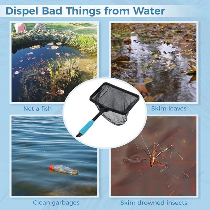 Leaf Skimmer For Pool And Pond, Extendable Pole With Fine Mesh Net, Large-Capacity Bag For Debris Collection