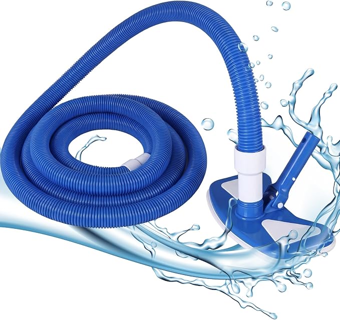 4 Pcs Pool Cleaning Kit 4-in-1 Above Ground Pool Maintenance Include 1-1/4" x 16 ft Vacuum Hoses with Weighted Vacuum Head Connect 1-1/4" or 1-1/2" Hose Brush Skimmer Net, Not Include Pole