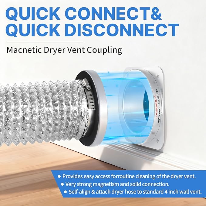 Magnetic Dryer Vent Connector Kit, DV180 Airtight Seal Coupling, Strong Magnet Quick Connection Self-Alignment Easy to Clean Included a 4ft 4" Duct & 2 Clamps