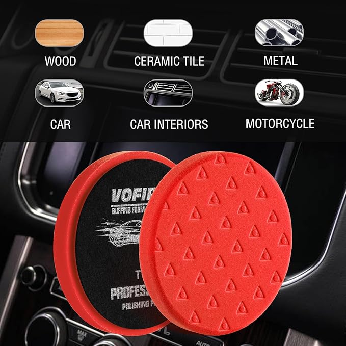 6.5 Inch Buffing Pads, 3Pcs Red Polishing Pad for 6 Inch 150mm Backing Plate - High-Density Buffing Sponge Pads for Car Buffer Boat Polisher Compounding, Polishing & Waxing