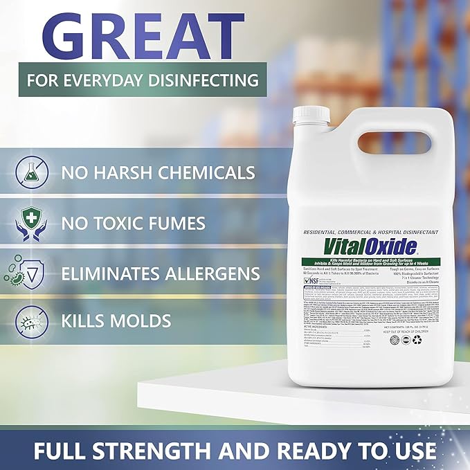 Vital Oxide Disinfectant, Deodorizer, Cleaner, Food-Contact Sanitizer, Virucide – (EPA registration #82972-1) – Kills Mold & Mildew, Eliminates Odors -1 Gallon
