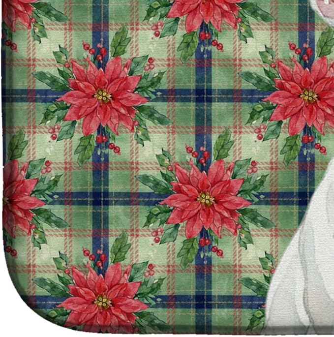 Caroline's Treasures White Miniature Bull Terrier Christmas PoinsettIas Dish Drying Mat Absorbent Dish Drying Mat Pad for Kitchen Counter Dish Drainer Mat for Countertop, 14 x 21", Multicolor