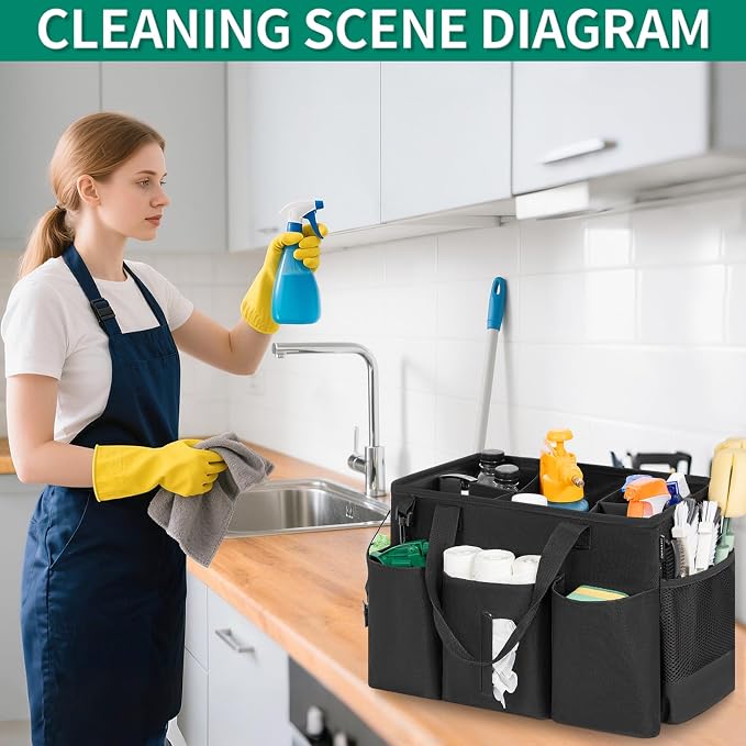 IBVIVIC Wearable Cleaning Caddy Bag for Cleaning Supplies, Large Capacity Cleaning Organizer Tote Bag Kitchen Cleaning Supplies Storage Bag for Cleaners Housekeepers (Black)