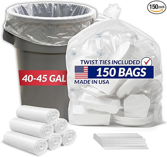 Reli. Premium 40 to 45 Gallon Trash Bags Heavy Duty | 150 Trash Bags with Ties | Super Sizeable, Clear, Serious Garbage Cleanup