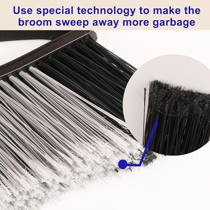 Outdoor Heavy Duty Broom, 15.7'' Wide with Long Handle, Angle Broom with Stiff Bristles for Sweeping Patio, Garden, Garage, Yard