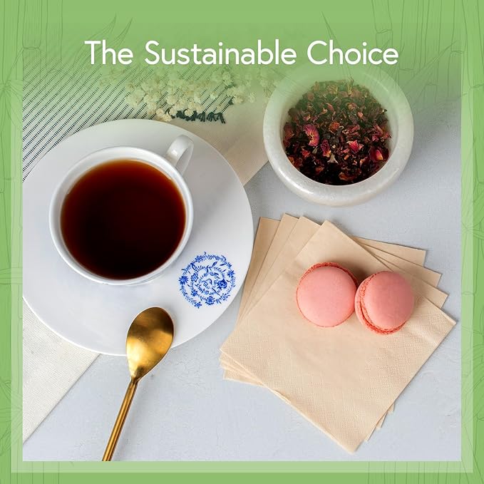 100% Bamboo Disposable Cocktail Napkins (50-Pack) | 2-Ply FSC Certified | Biodegradable Drink Napkins for Party, Home or Commercial Use | 4.5 x 4.5 Inch Folded | Ideal for Serving Drinks