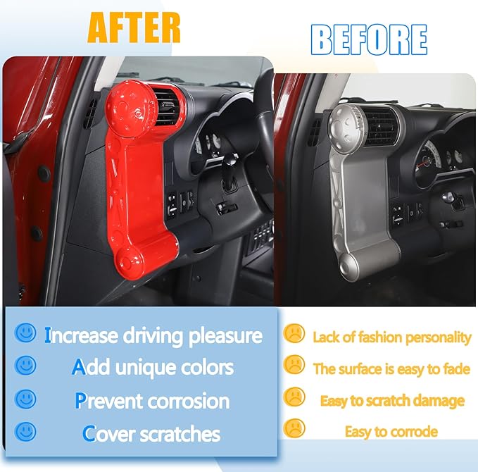 ABS Car Dashboard Side Air Outlet Frame Decorative Panel for Toyota FJ Cruiser (XJ10) 2007-2022 A/C Air Vent Kit Interior Accessories (Red)