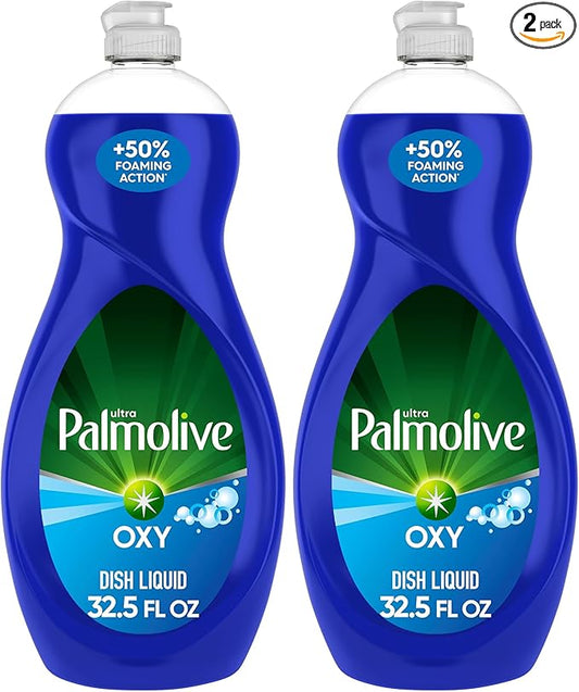 Palmolive Ultra Oxy Liquid Dish Soap, Deep Grease Cutting, No Soaking Needed, Powerful on Plastics, Dishwashing Liquid, 32.5 fl oz (Pack of 2)