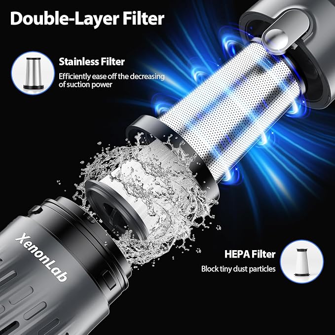 Handheld Vacuum Cordless 25000Pa Car Vacuum 3-in-1 Handheld Vacuum, Includes Smart Display and Charging Base Hand Vac Cordless Rechargeable One-Touch Empty for Home/Pet/Car(Silver)