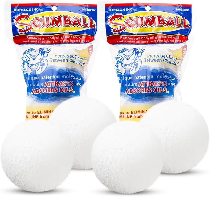 Scumballs for Hot Tub Scum Absorber & Pool Spa Surface Cleaner | Reusable 3-inch Foam Ball Absorbs Oils, hot tub Sponge scum Absorber | Hot Tub Accessories Prevents Scum Lines & Filter Clogs | 4 Pack