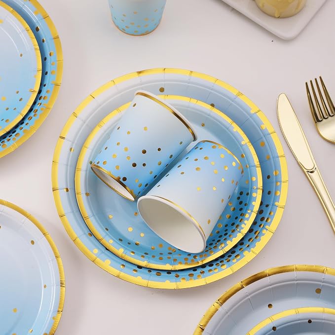 175PCS Blue Plates and Napkins Party Supplies, Blue Paper Plates Blue Birthday Plates Serves 25, Blue Party Plates for Birthday, Baby Shower, Graduation Party
