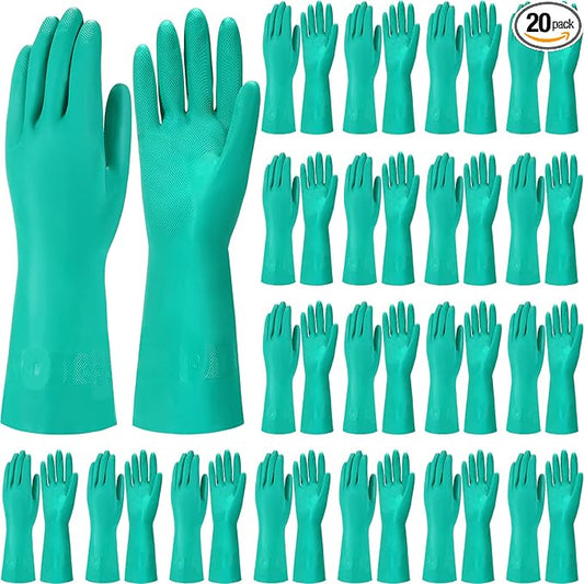 Potchen 20 Pairs Chemical Resistant Gloves Heavy Duty Thick Nitrile Gloves Bulk for Cleaning, Resist Household Acid, Alkali and Oil (Small)