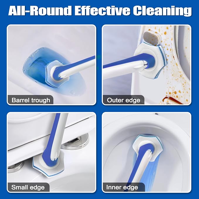 JEHONN Disposable Toilet Brush with 64 Wand Cleaner Refills, Wall Mounted Toilet Bowl Brush Holder Set, Bathroom Cleaning System for Sink Bathtub Wash Basin (Blue)