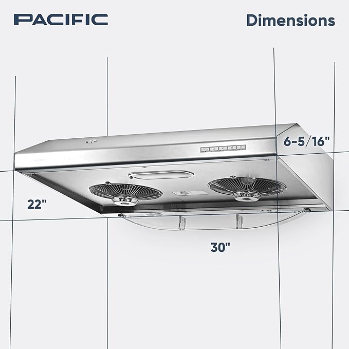 Pacific Auto Clean Under Cabinet Range Hood 30 Inch, 900 CFM Stove Vent Hood, Stainless Steel Kitchen Exhaust Hood, Kitchen Hood Vent, Ultra Quiet Dual Fans, LED Lights AC30BS Filterless Auto Cleans