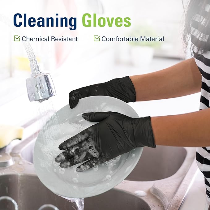 SWIFTLITE Black Nitrile Gloves, Food Safe Disposable Gloves Latex Free, Rubber Gloves Powder Free for Cooking, Kitchen Clean
